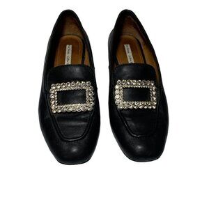 & Other Stories Rare Quiet Luxury Jeweled Buckle Black Leather Loafers 6